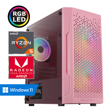 REBELPLAY Game PC - Ryzen 5 4600G - Vega 7 - 16GB RAM - 500GB M.2 SSD - RGB - WiFi - Bluetooth - Roze (RP-375439)
